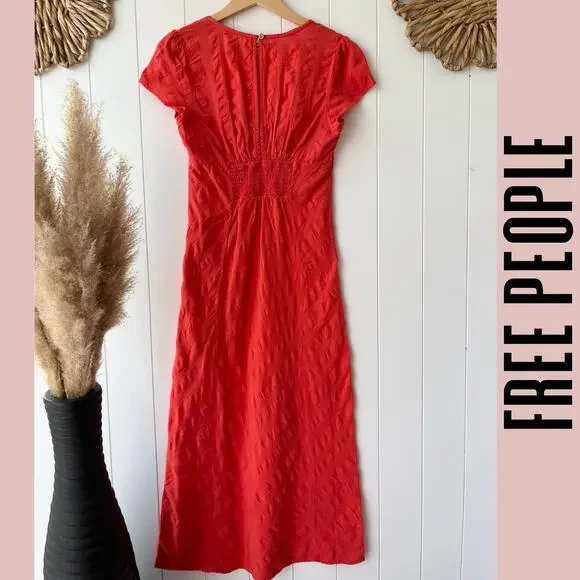 Free People midi dress cotton boho smocked back boho Medium